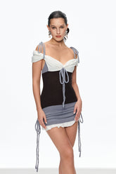 Caerwyn Bağcıklı Dantelli Örgü Mini Elbise